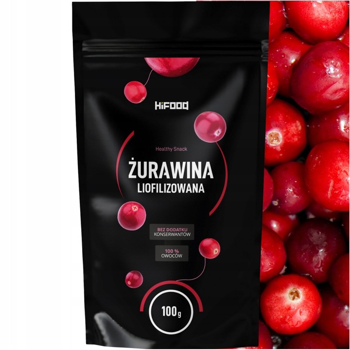 Żurawina Liofilizowana 100g 100 g Chrupiące Liofilizowane Owoce Całe HiFood