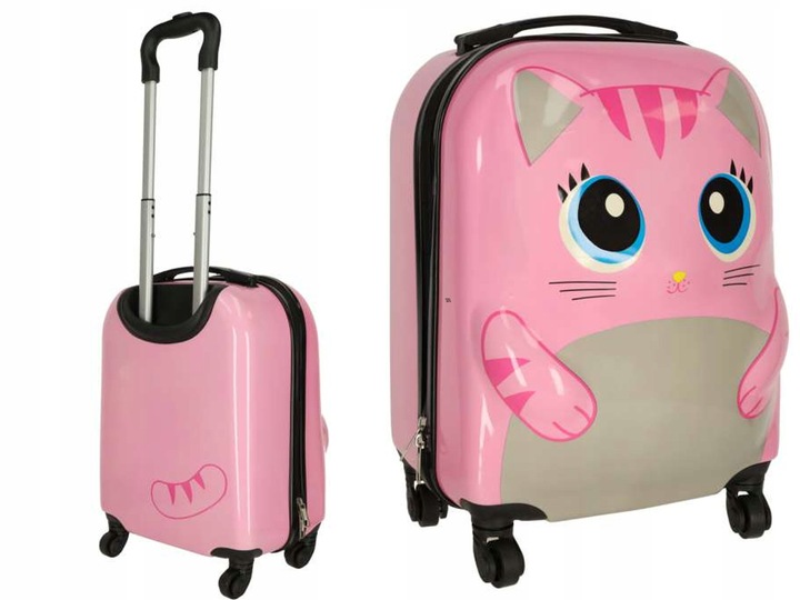 Walizka Podróżna dla Dzieci na Kółkach Bagaż Podręczny Rączka Kotek Kot