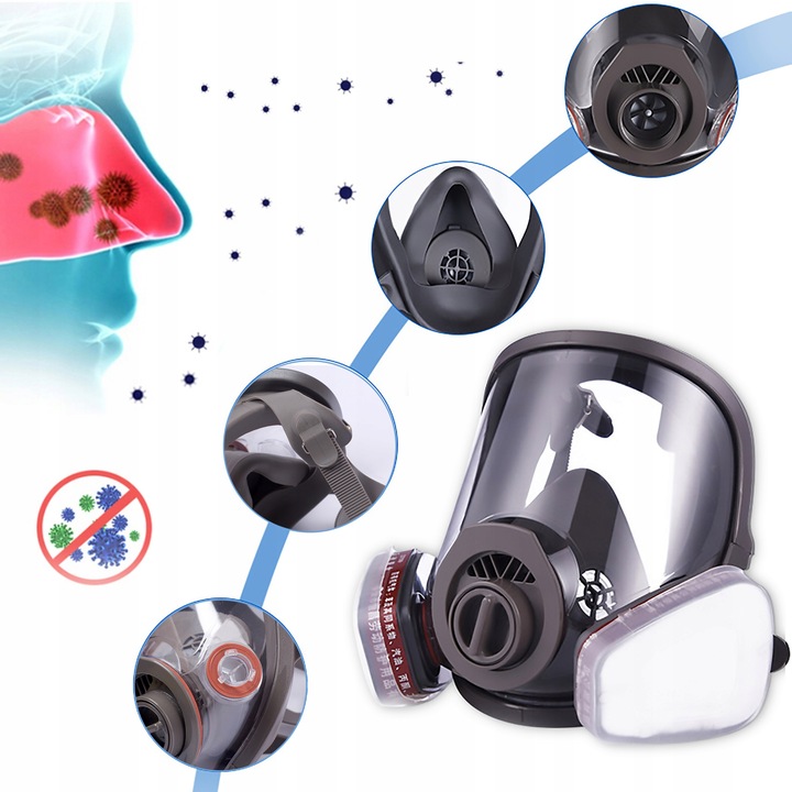 MASKA LAKIERNICZA PEŁNOTWARZOWA TYPu 3M 6800 GAZOWA CHEMICZNA FILTRY x10