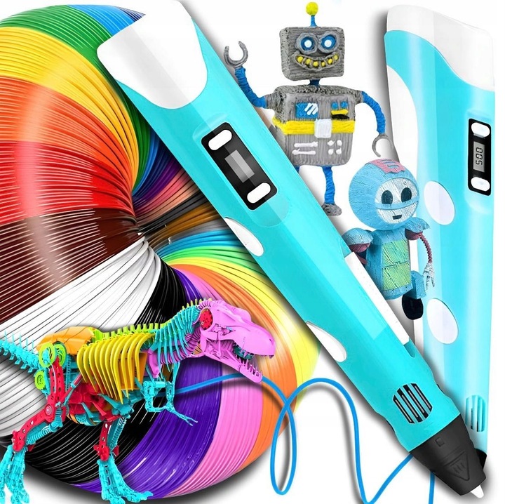 ZESTAW DŁUGOPIS 3D DLA DZIECI DRUKARKA + 110 METRÓW WKŁADU FILAMENTU GRATIS