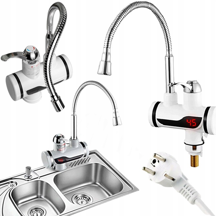 ELEKTRYCZNY PRZEPŁYWOWY PODGRZEWACZ WODY FLEX Z LCD GIĘTKIM KRANEM KUCHENNY