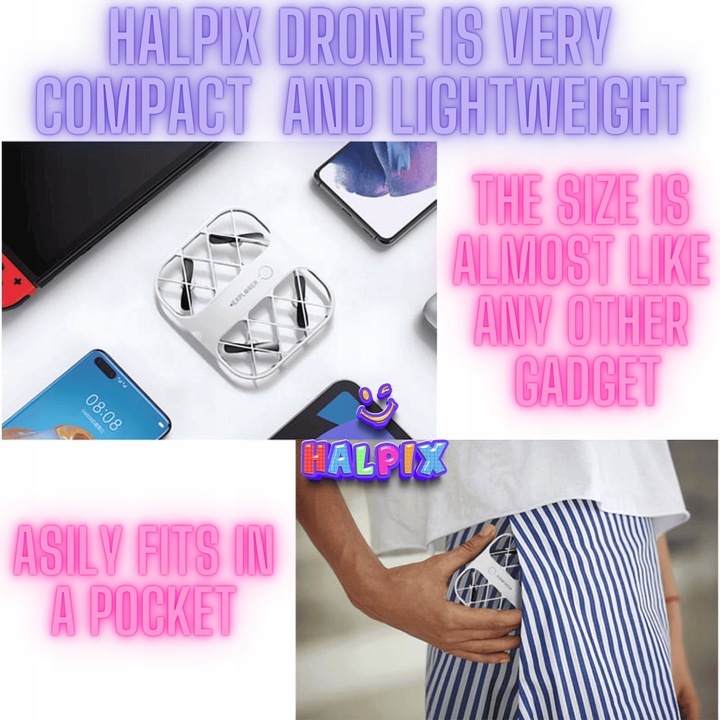 Trikowy mini dron Halpix zdalnie sterowany z kamerą 8K i Wi-Fi