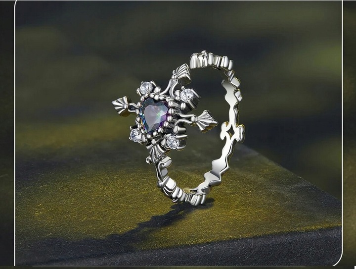 Pierścionek Ażurowy Czarny Krzyż srebro regulowany s925 +pudełko