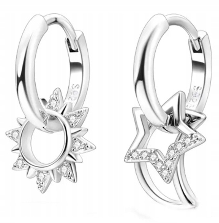 MD eleganckie kobiece srebrne kolczyki okrągłe słońce księżyc gwiazda S925