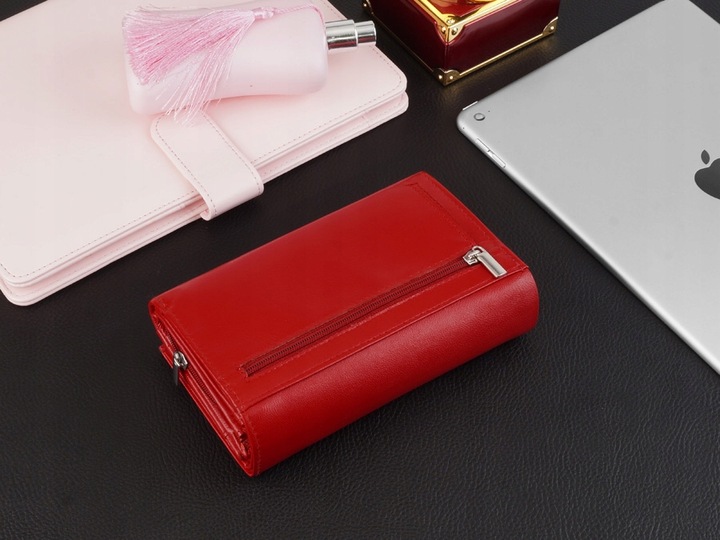 KOCHMANSKI portfel damski skórzany średni zapinany super pojemny czerwony