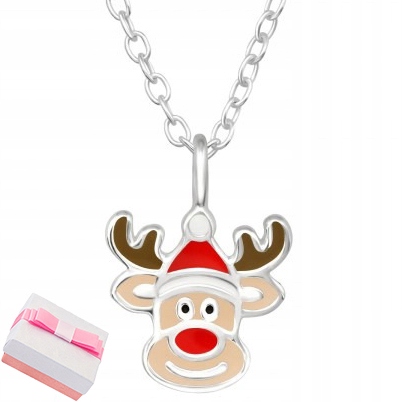 Srebrny naszyjnik łańcuszek renifer na Święta prezent 925 dla dziewczynki