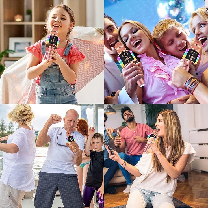 Mikrofon do karaoke dla dzieci Q78 różowy Bluetooth i złącze AUX przenośny