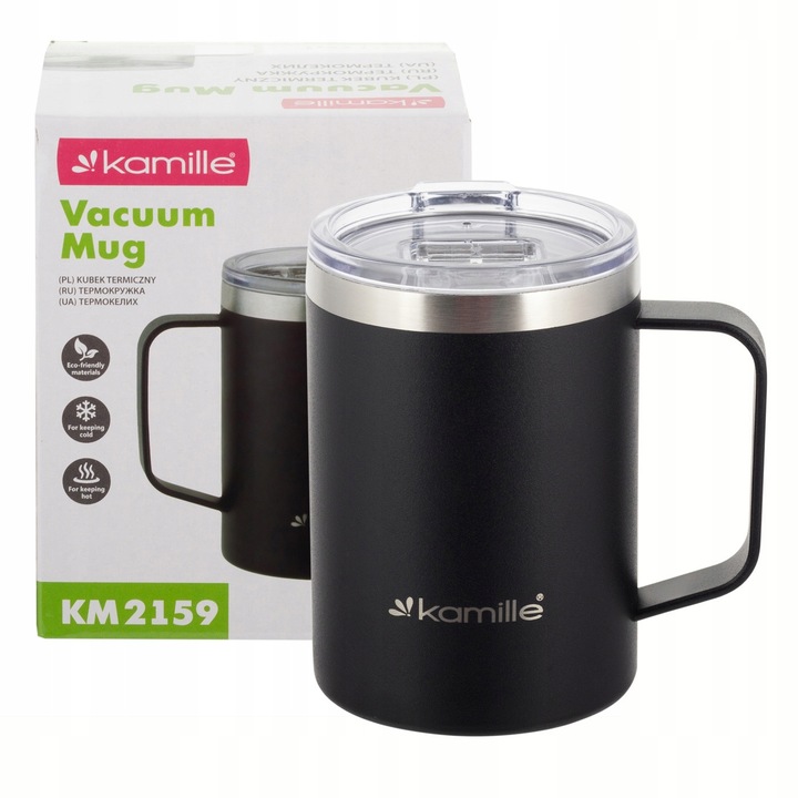 KUBEK TERMICZNY stalowy TERMOS do kawy herbaty z uchwytem KAMILLE 360ml