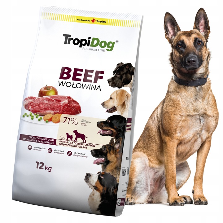 TROPIDOG PREMIUM Adult wołowina z ryżem 12kg beef dla dużych i średnich ras