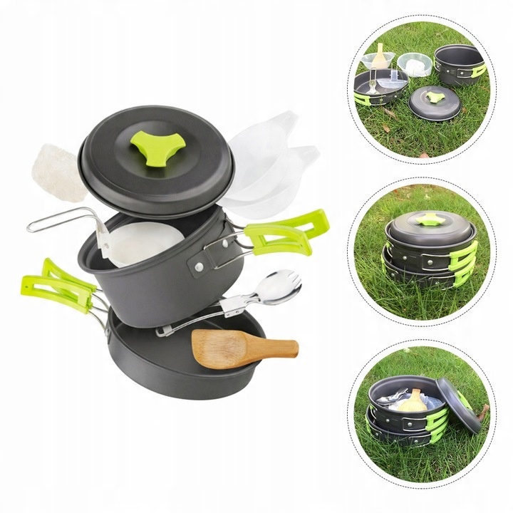 ZESTAW NACZYŃ ZEWNĘTRZNYCH ZESTAW DO PRZYPRAW KEMPINGOWYCH ZASTAWA OBIADOWA