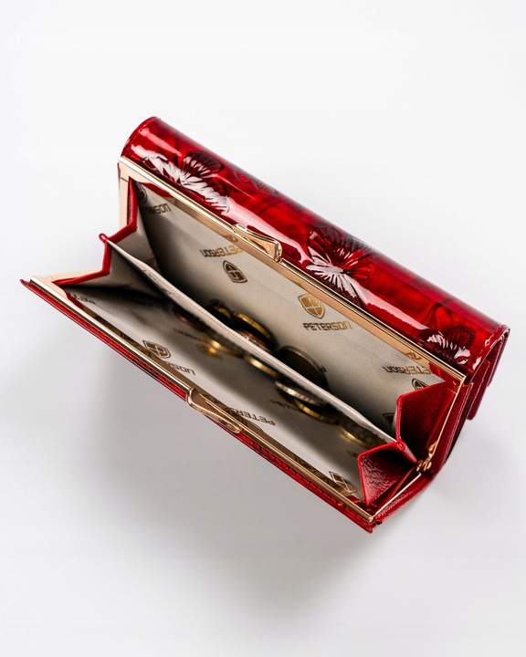 Portfel damski skórzany PETERSON duży czerwony super pojemny RFID STOP kart