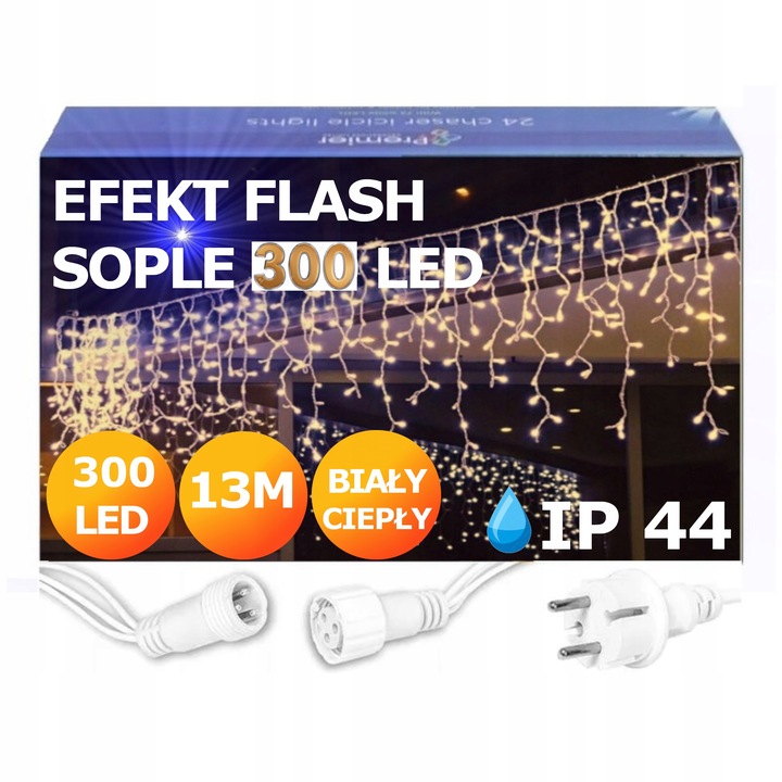 SOPLE FLASH 300 LED ZEWNĘTRZNE BIAŁE CIEPŁE lampki z zimnym Flashem