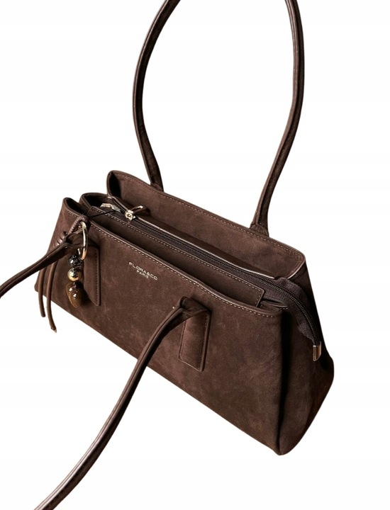Flora&Co torebka shopper brązowy czekoladowa zamszowa torebka jamnik
