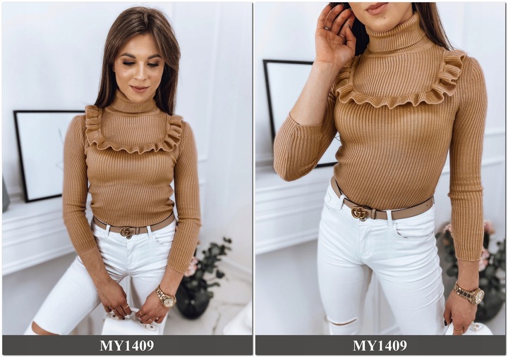 PRĄŻKOWANY SWETER DAMSKI GOLF KOLORY ox128 UNI