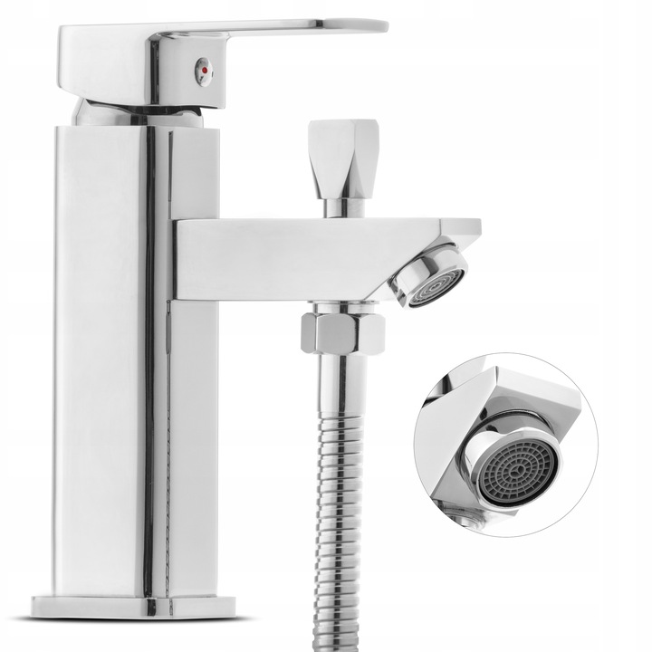 Bateria wannowa stojąca jednootworowa z prysznicem i wężem chrom srebrna