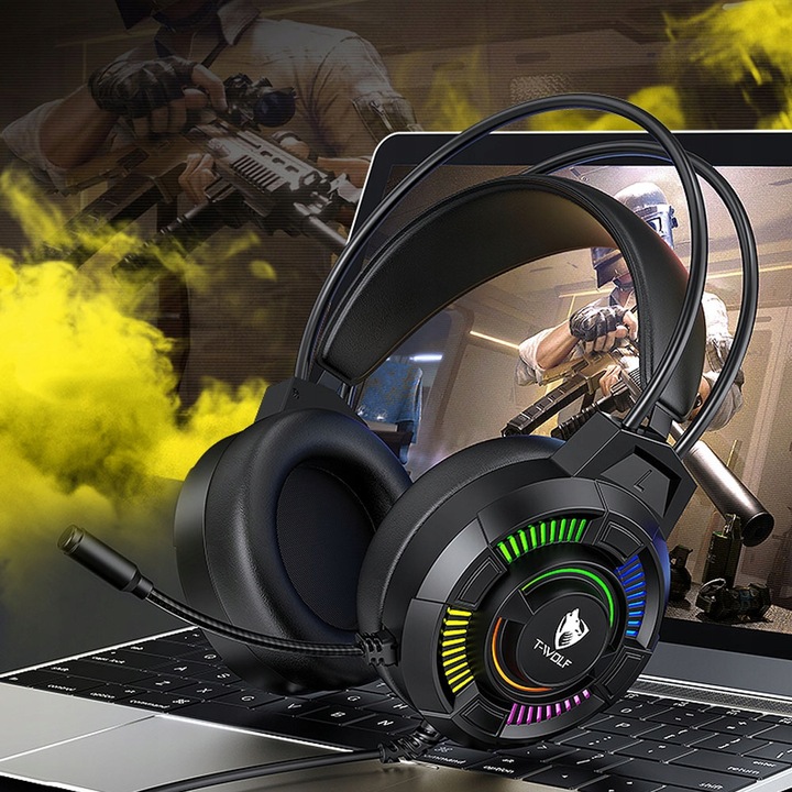 SŁUCHAWKI Z MIKROFONEM GAMINGOWE DO GRANIA DLA GRACZY NAUSZNE RGB USB 7.1