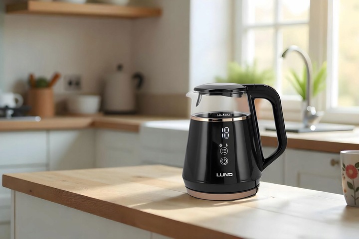 CZAJNIK ELEKTRYCZNY LUND 1100W 1L CZARNY Z REGULACJĄ TEMPERATURY 40-100°C