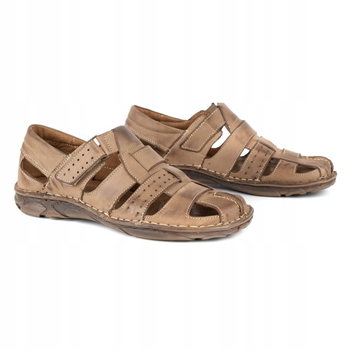 SANDAŁY MĘSKIE SKÓRZANE Z ZAKRYTYMI PALCAMI POLSKIE 467 BRĄZOWE 43