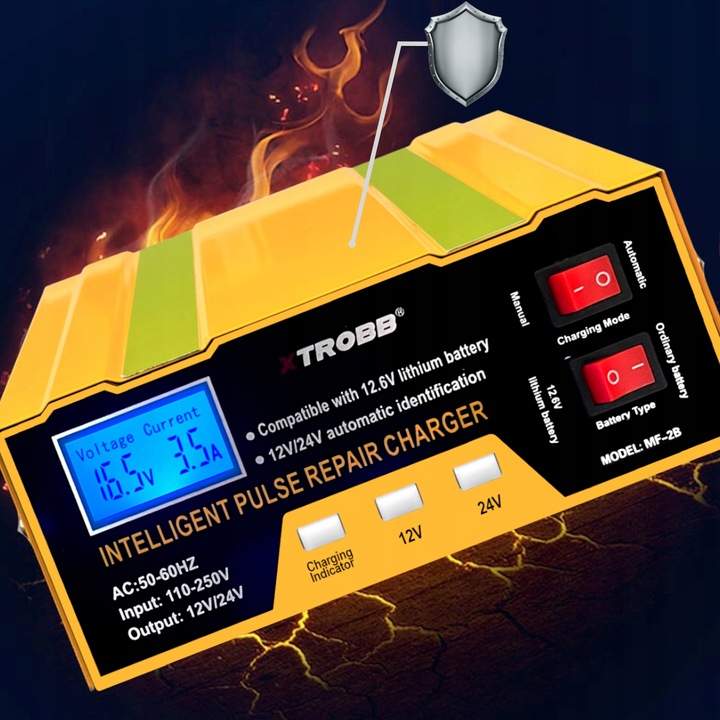 Prostownik SAMOCHODOWY AUTOMATYCZNY Z FUNKCJĄ NAPRAWY AKUMULATORÓW 12V 24V