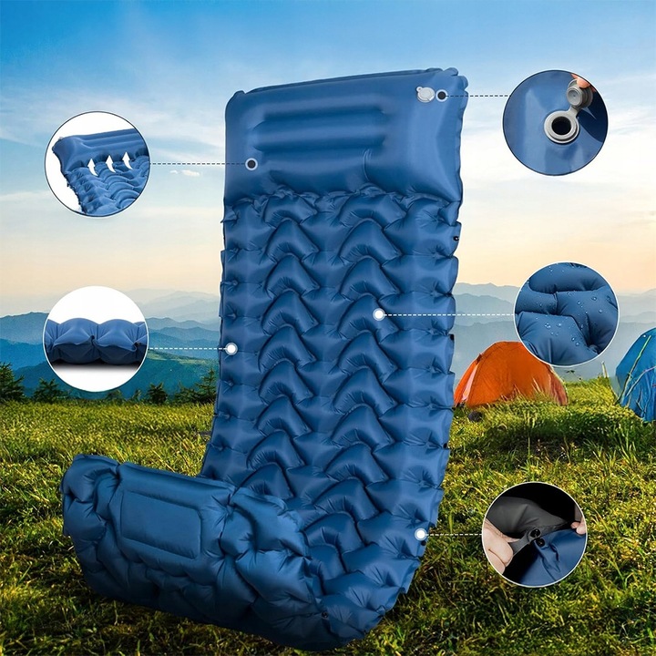 MATA SAMOPOMPUJĄCA MATERAC KARIMATA TURYSTYCZNA Z PODUSZKĄ NAMIOT KEMPINGU