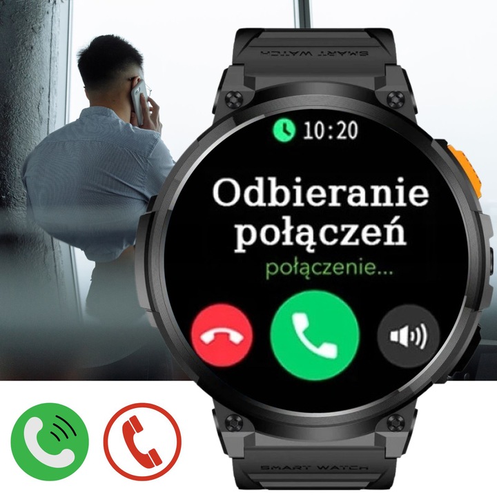 DUŻY zegarek męski SMARTWATCH GRAVITY z ROZMOWAMI DUŻA BATERIA 730mAh 1.85"