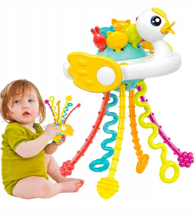BOX ZESTAW ZABAWEK SENSORYCZNYCH 3W1 KACZKA PIŁKA SPINNER DLA NIEMOWLĄT