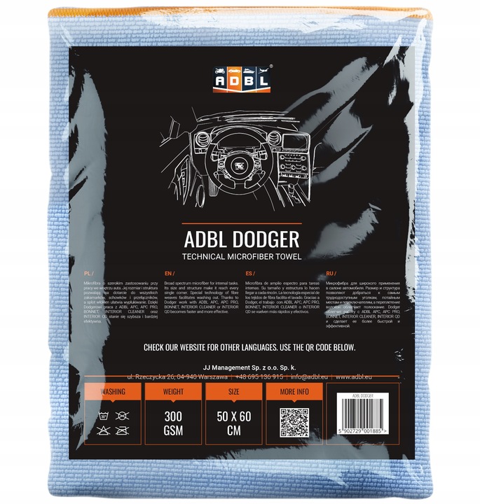 ADBL Dodger Mikrofibra Do Wnętrza Auta Plastików Kokpitu 50x60 cm