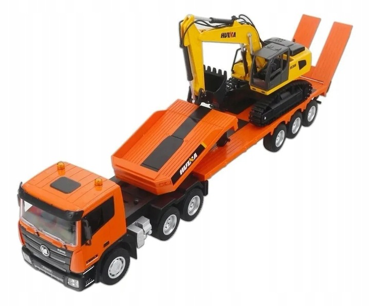 OGROMNA CIĘŻARÓWKA Z PRZYCZEPĄ SAMOCHÓD LAWETA KOPARKA RC 2x PILOT 1319