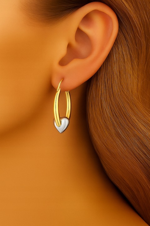 Złote Kolczyki 585 Wiszące Gładkie Okrągłe z Sercem Dla Kobiety Grawer