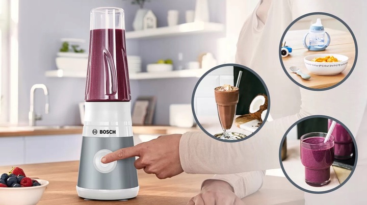 Blender kielichowy Bosch MMB2111T 450W Stalowe ostrze Butelka ToGo Sportowy