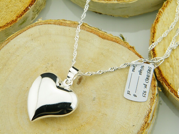 WYJĄTKOWE SERDUSZKO Z ŁAŃCUSZKIEM SINGAPUR DŁUGOŚĆ 45 CM SREBRO PRÓBY 925