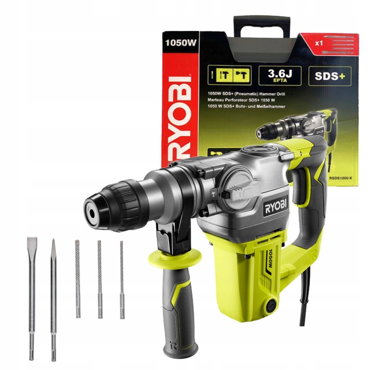 RYOBI MŁOT UDAROWY MŁOTOWIERTARKA 1050W 3,6 J RSDS1050-K +WALIZKA+DŁUTA