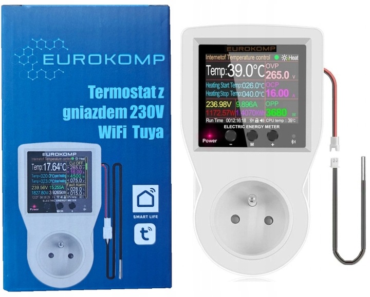 Termostat Gniazdkowy 3600W regulator WiFi + Licznik 16A WATOMIERZ TUYA