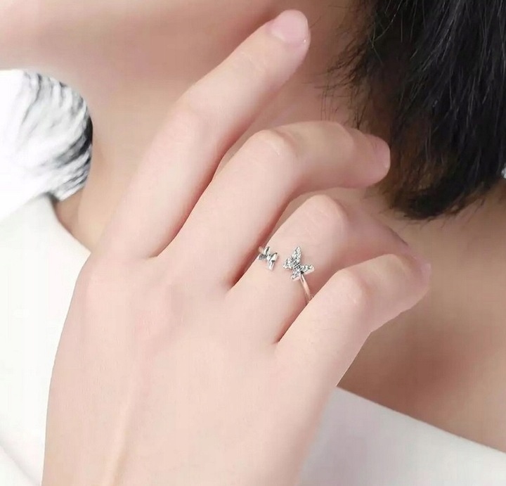 Pierścionek srebrny motyle regulowany +pudełko