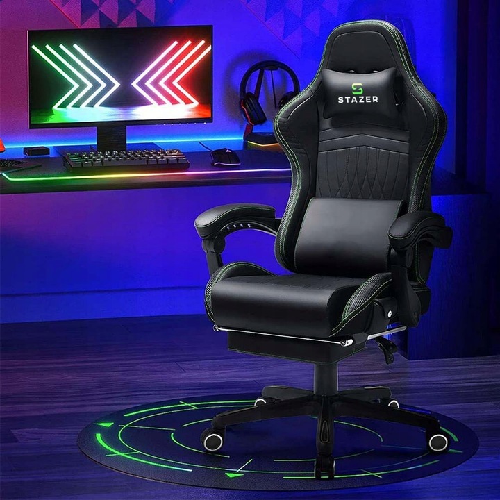 FOTEL KUBEŁKOWY OBROTOWY GAMINGOWY KRZESŁO GRACZA ERGONOMICZNY Z PODNÓŻKIEM