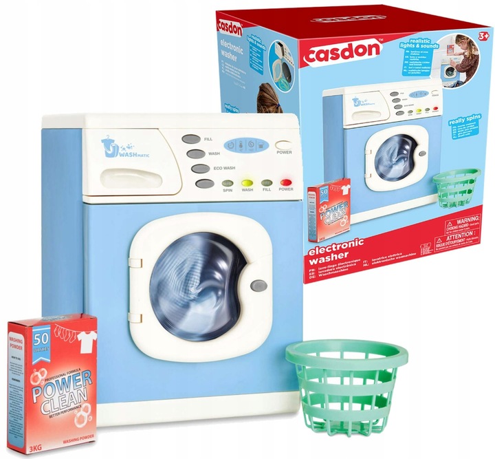 PRALKA DLA DZIECI DŹWIĘK ŚWIATŁO BĘBEN NA BATERIE NIEBIESKA CASDON 30 CM