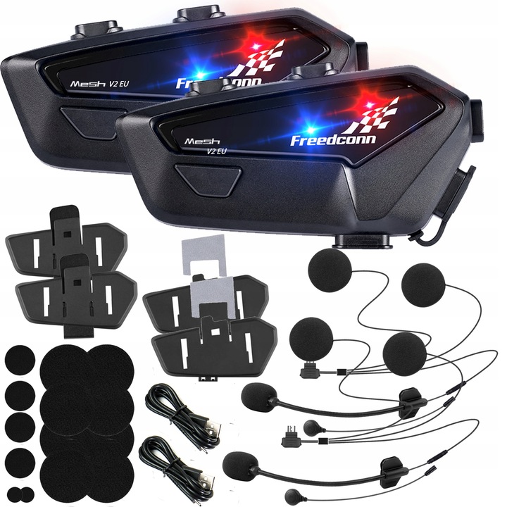 INTERKOM MOTOCYKLOWY FREEDCONN FX PRO V2 EU TRYB MESH 6 OSÓB DŹWIĘK HI-RES