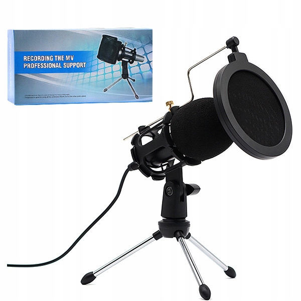 MIKROFON ZE STATYWEM STOJAKIEM DO NAGRYWANIA STUDYJNY YOUTUBE GAMING