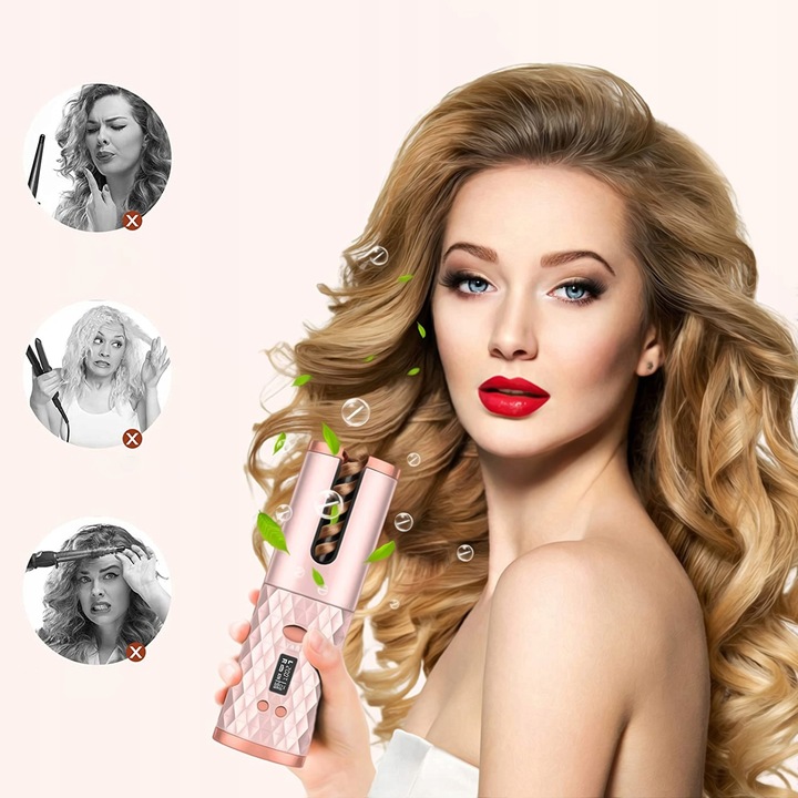 CERAMICZNA Lokówka automatyczna do włosów OBROTOWA fale loki 3000 mAh timer