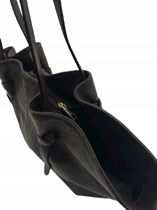 Torebka damska VERA PELLE skórzana SHOPPER ŁÓDKA na ramię BRĄZ CZEKOLADOWY