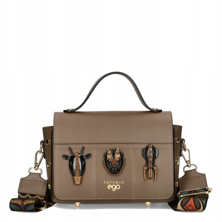 EGO Torebka Damska Kuferek Azteckie Wzory Skóra Naturalna Brąz Czekoladowa