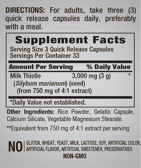 PipingRock Ostropest plamisty Ekstrakt 3000 mg Sylimarina 100k Milk Thistle