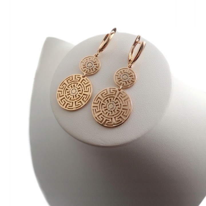 POZŁACANE KOLCZYKI ZE STALI CHIRURGICZNEJ WZÓR GRECKI WISZĄCE, ZJAWISKOWE