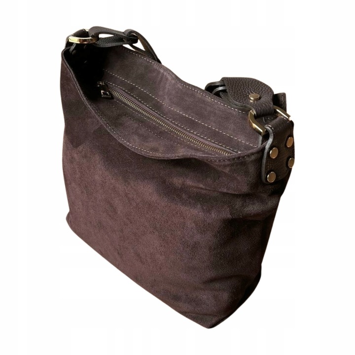 Czekoladowa zamszowa torebka brązowa shopper ZAMSZ NATURALNY Vera Pelle