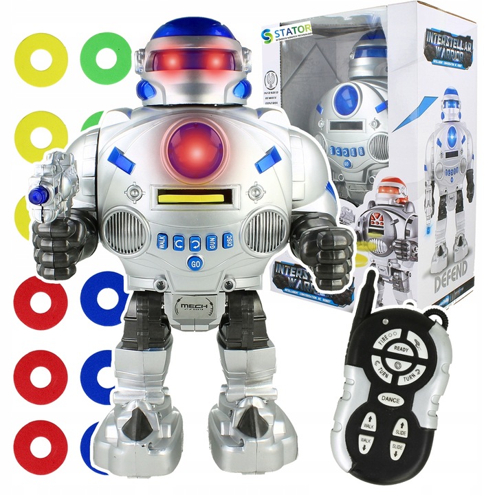 ZDALNIE STEROWANY ROBOT RC STRZELAJĄCY KRĄŻKAMI ZABAWKA INTERAKTYWNA DŹWIĘK