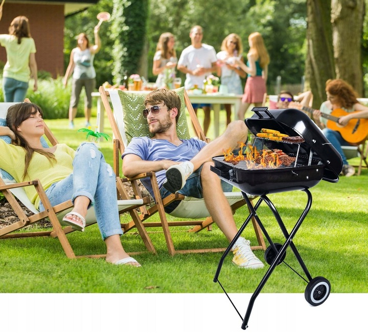 GRILL Węglowy na brykiet Ogrodowy PRZENOŚNY turystyczny WÓZEK POKRYWA