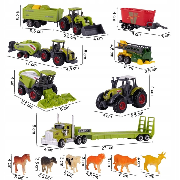 Zestaw Kombajn Traktor Przyczepa Ciężarówka Zwierzęta Farma Gospodarstwo