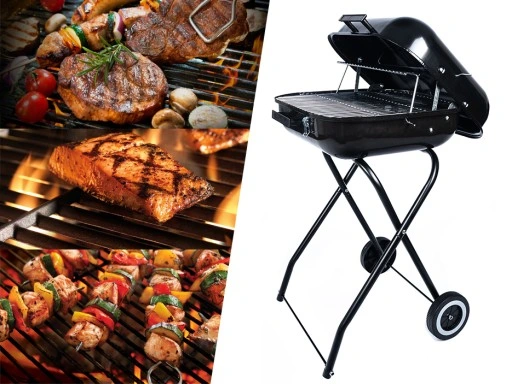 GRILL Węglowy na brykiet Ogrodowy PRZENOŚNY turystyczny WÓZEK POKRYWA