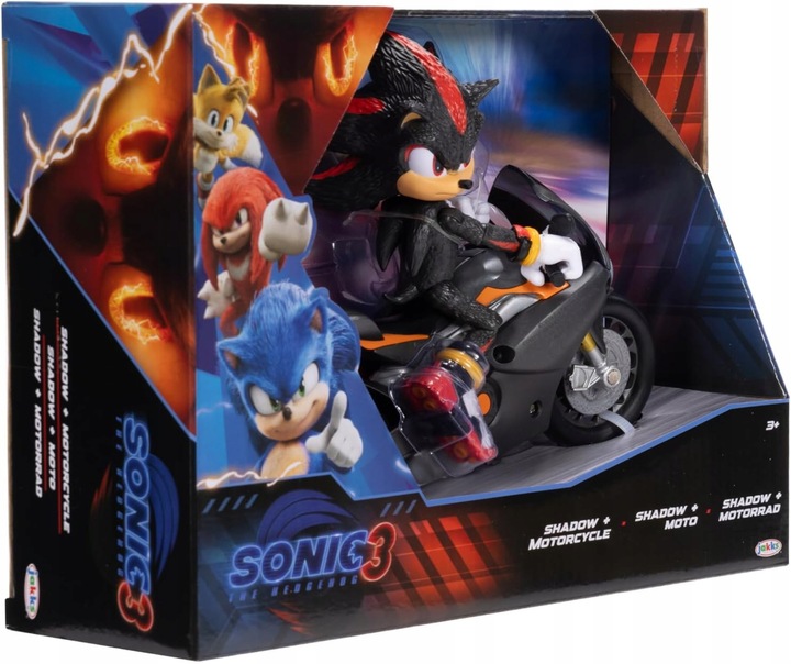 SONIC 3 THE HEDGEHOG FIGURKA SHADOW + CZARNY MOTOCYKL ZESTAW RUCHOME KOŁA