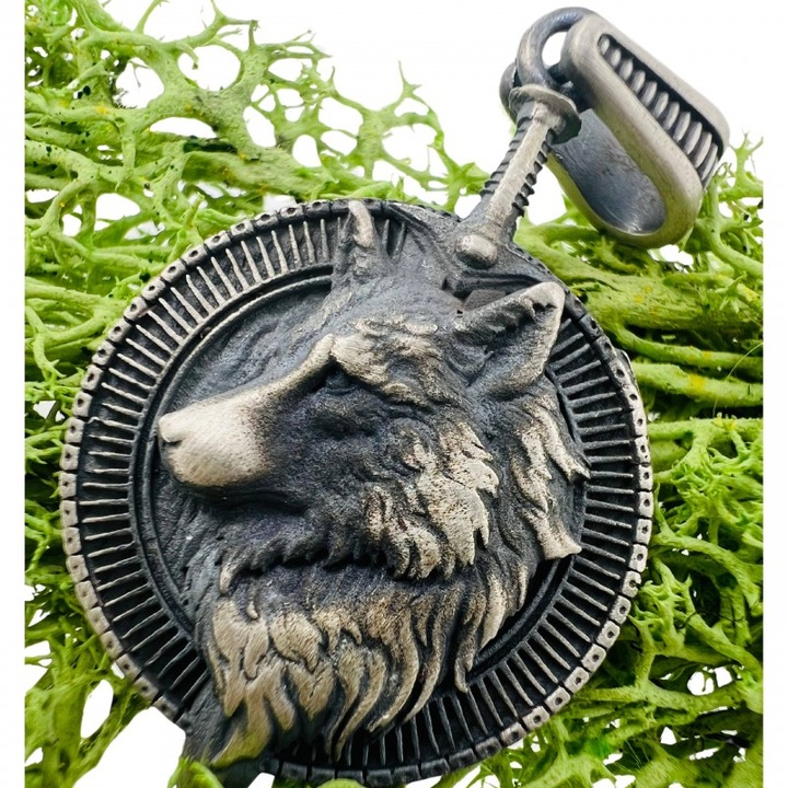 Męska zawieszka wisiorek miecz i tarcza z wilkiem, Twój grawer, srebro 925